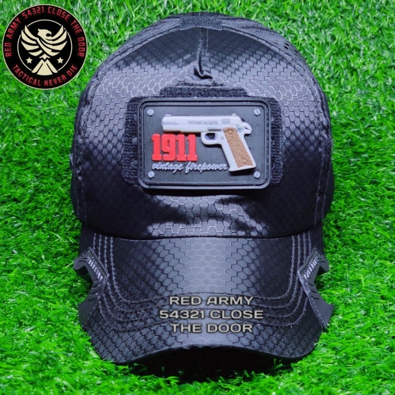 Topi Coak Black OPS Baseball Caps Tactical Lasercut Honeycomb Free Patch FN1911 3D Best Quality Prem