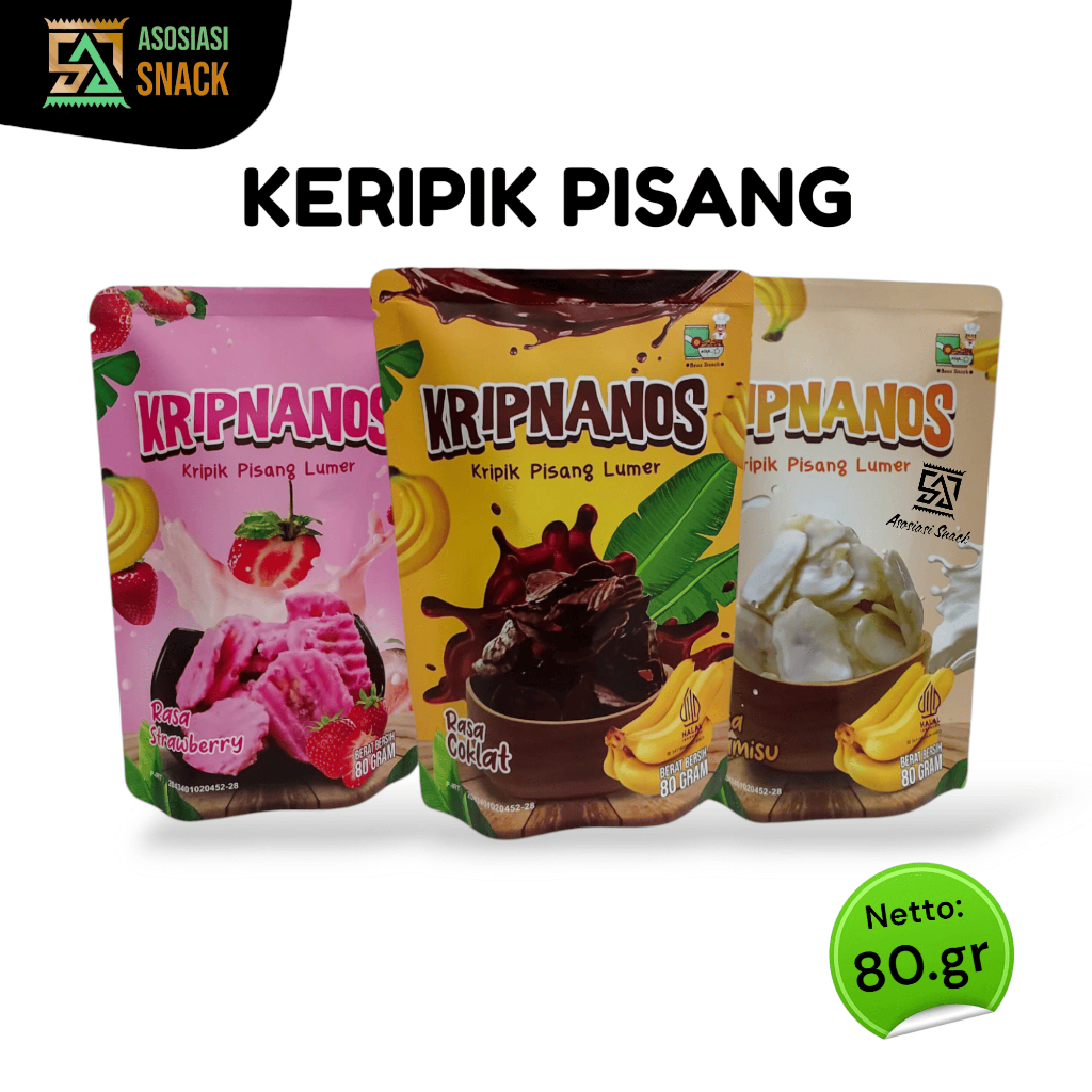 

KRIPNANOS Keripik Pisang Lumer viral varian rasa Strawberry Tiramisu Coklat 80.gram