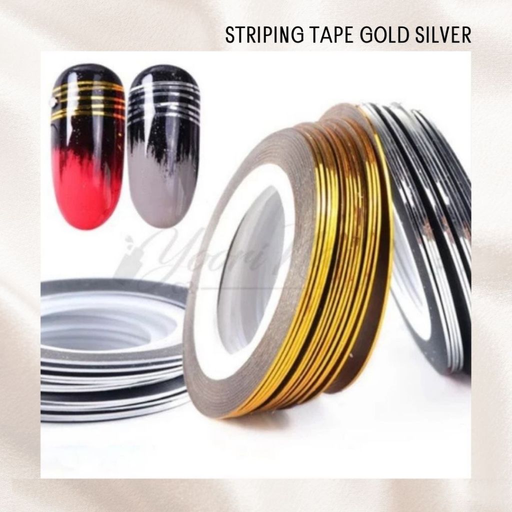 Striping Tape Gold Silver 2pcs Stripping Liner Sticker Kuku Nail Art Garis Tipis Painting Gel