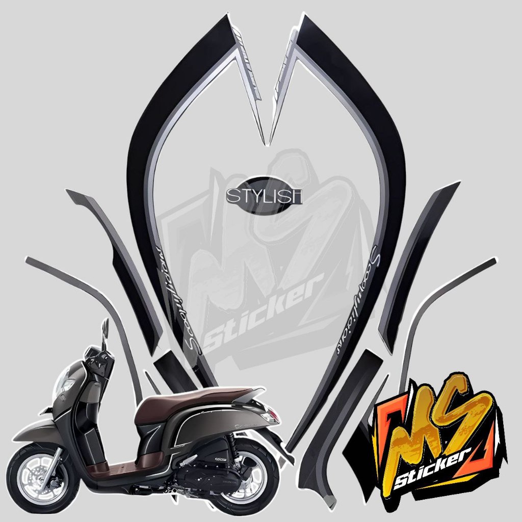 STICKER STIKER POLET LIS STRIPING MOTOR FULL BODY HONDA SCOOPY STYLISH 2017 WARNA ABU ABU GREY HITAM