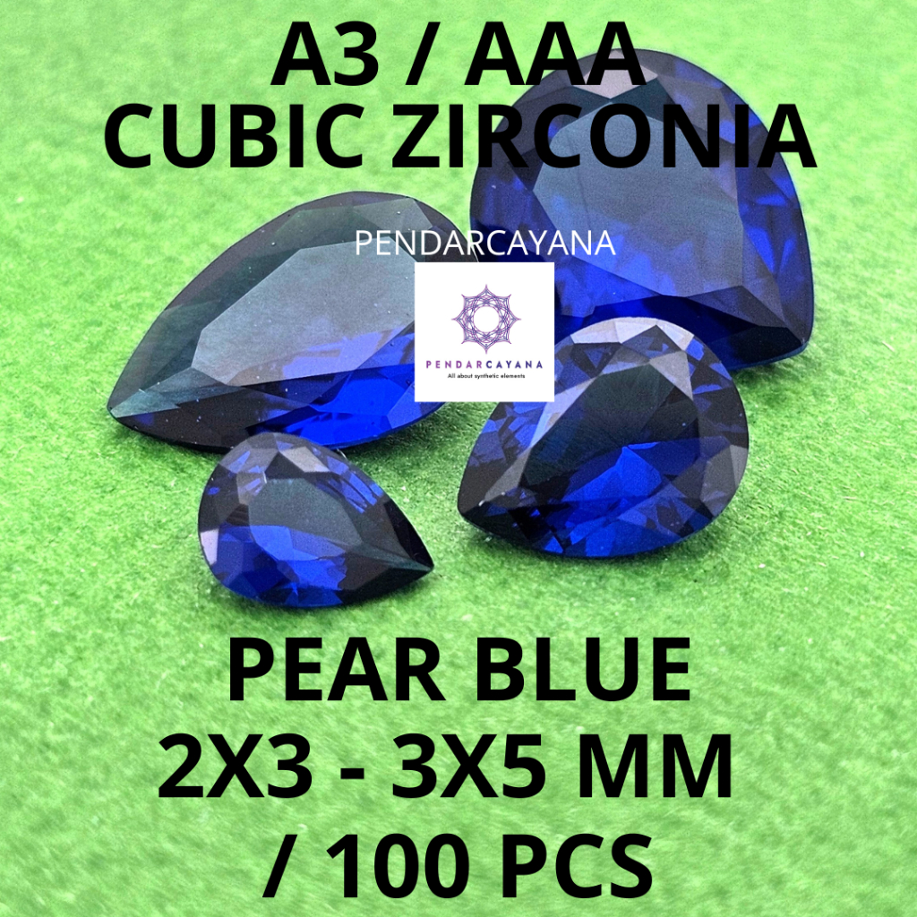 CUBIC ZIRCONIA A3 / AAA 2 X 3 - 3 X 5 MM PEAR BLUE / 100 PCS