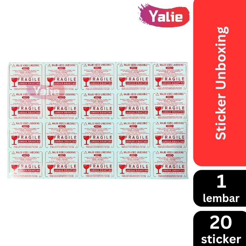 

Sticker Wajib Video Unboxing 1 Lembar (20 pcs) Stiker Sticker Fragile Jangan Dibanting Please Handle With Care Komplain