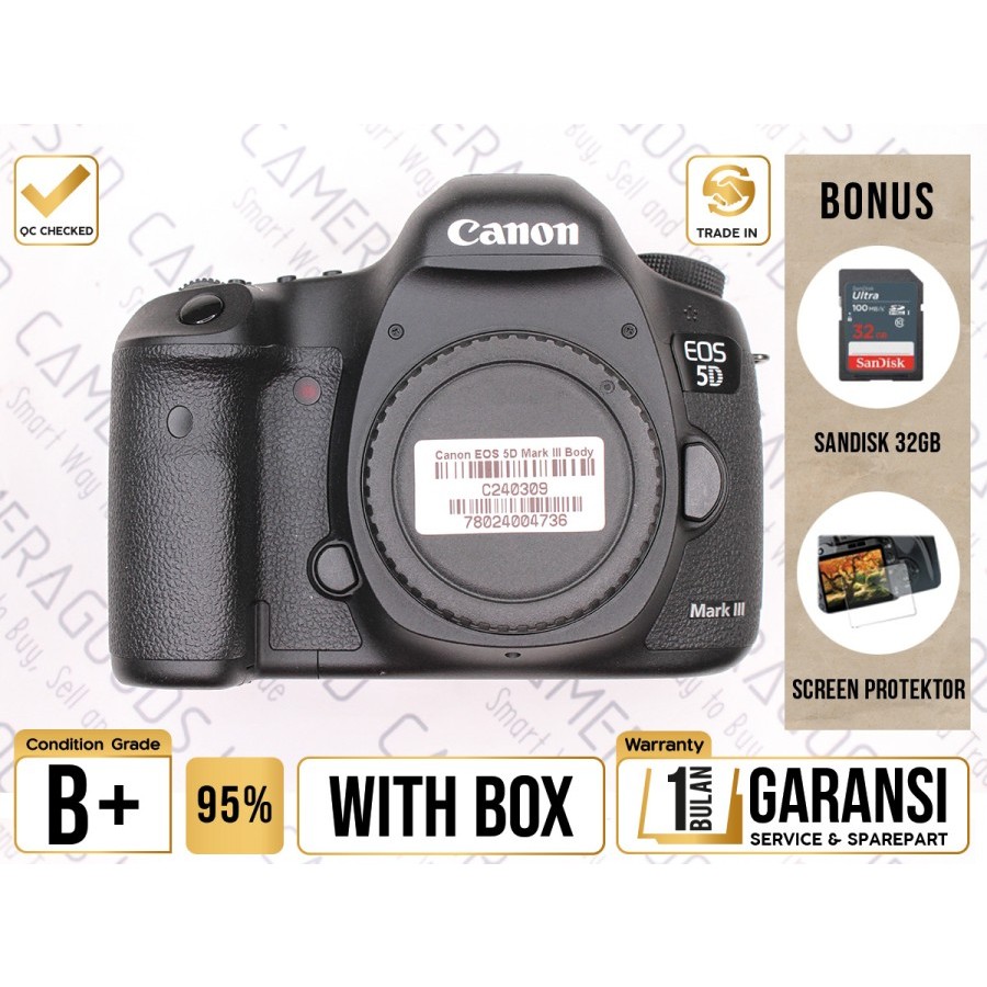 Canon EOS 5D Mark III 5DIII 5D3 DSLR Camera Full Frame Body Only - Grade B+ - C240309 Kamera Profesi