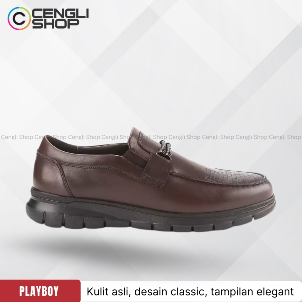 SEPATU PLAYBOY PRIA ORIGINAL PANTOFEL SLIP ON LOAFERS LOAFER FORMAL KULIT ASLI ORI COKLAT BROWN PL93