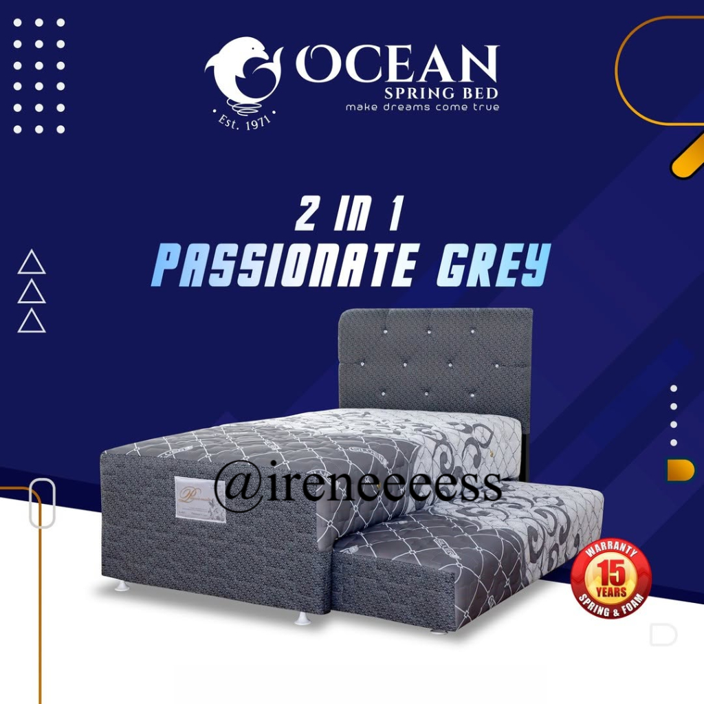 [ 2IN1 OCEAN PASSIONATE GREY ] KASUR SPRING BED 2IN1 KASUR SORONG DORONG OCEAN 2IN1 ABU ABU GARANSI 