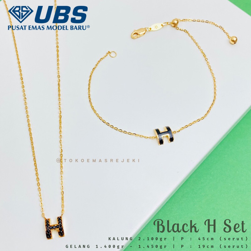 Set Kalung Gelang Inisial Huruf H Hitam 8k