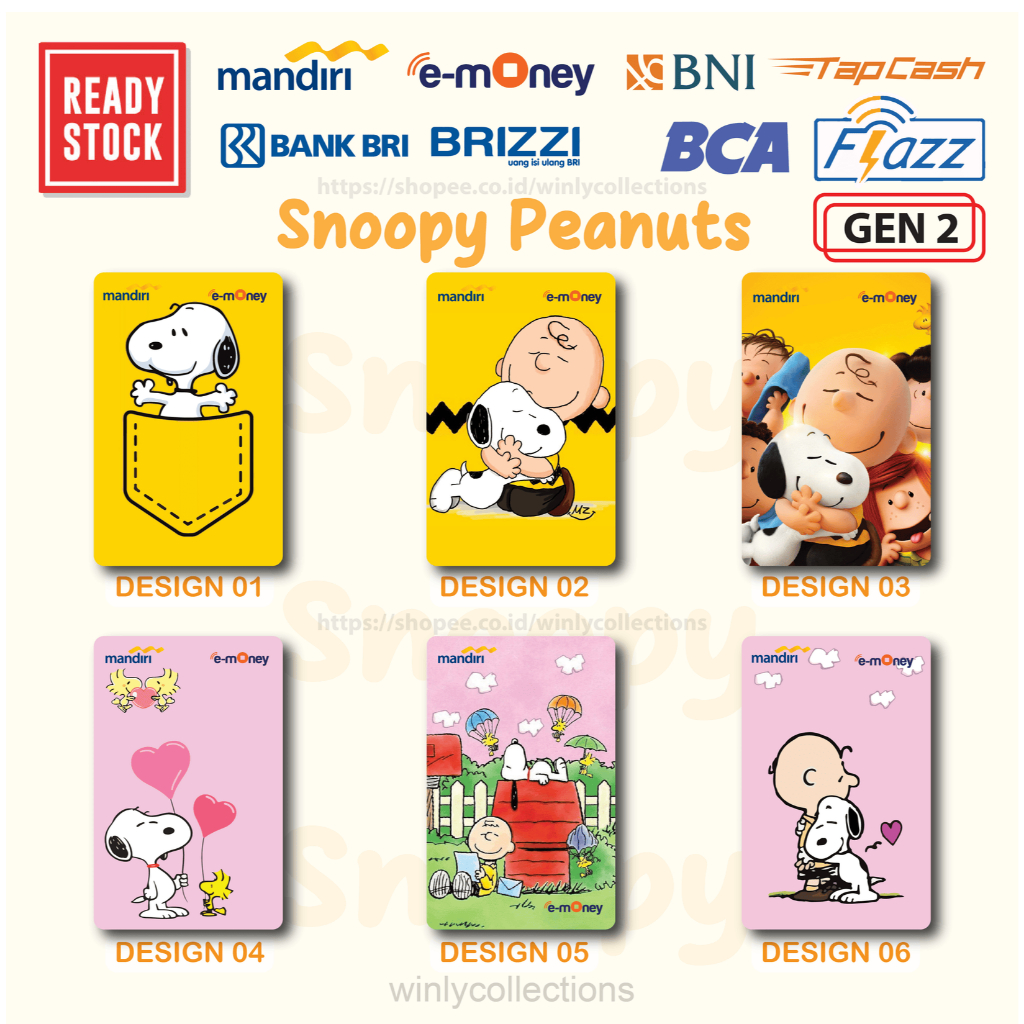 KARTU EMONEY SNOOPY PEANUTS ANIME FLAZZ BCA GEN 2 MANDIRI TAPCASH BNI BRI BRIZZI - 1 SISI