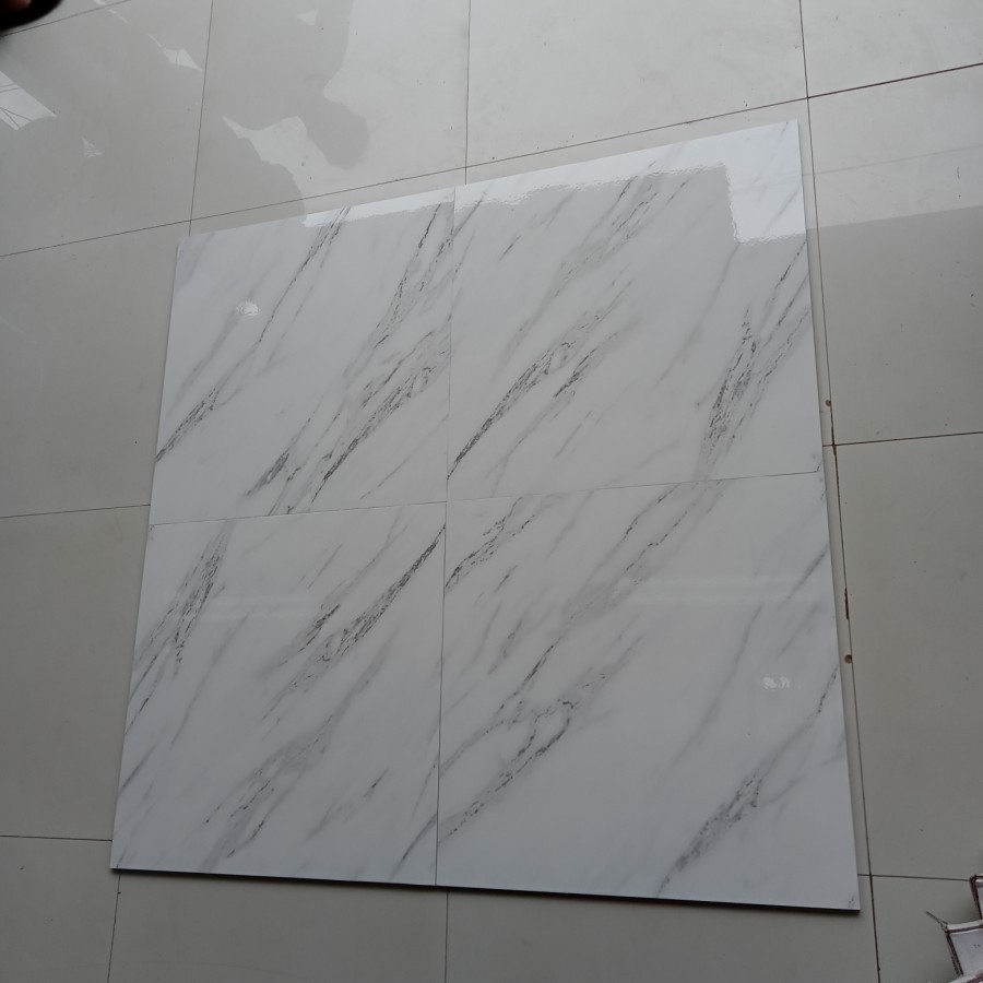 GRANIT LANTAI PUTIH MOTIF MARMER GLAZE POLISHED UKURAN 60X60 | ARNA LAVANI WHITE 60X60