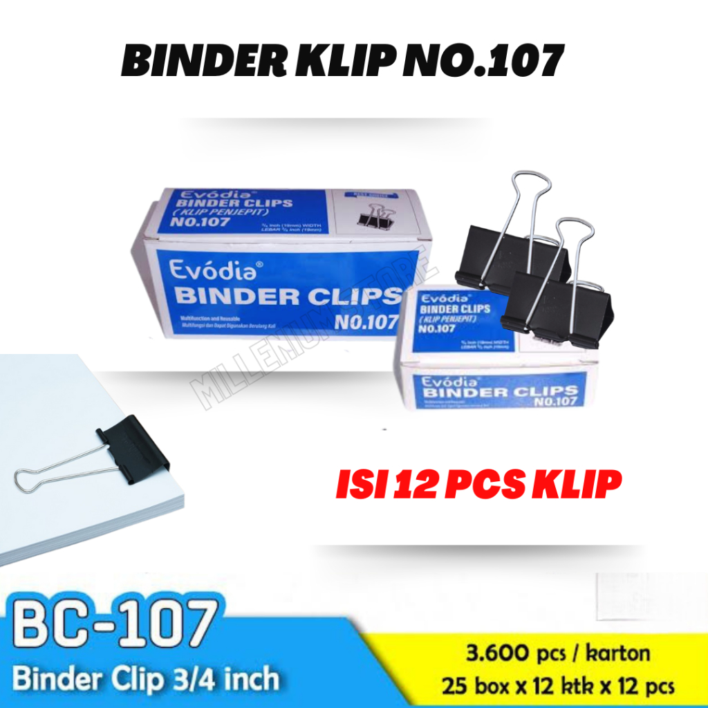 

Penjepit Kertas/Binder Klip/Binder Clip No.107 / Binder Clip 107 Kliip Kertas - Pack / Cod