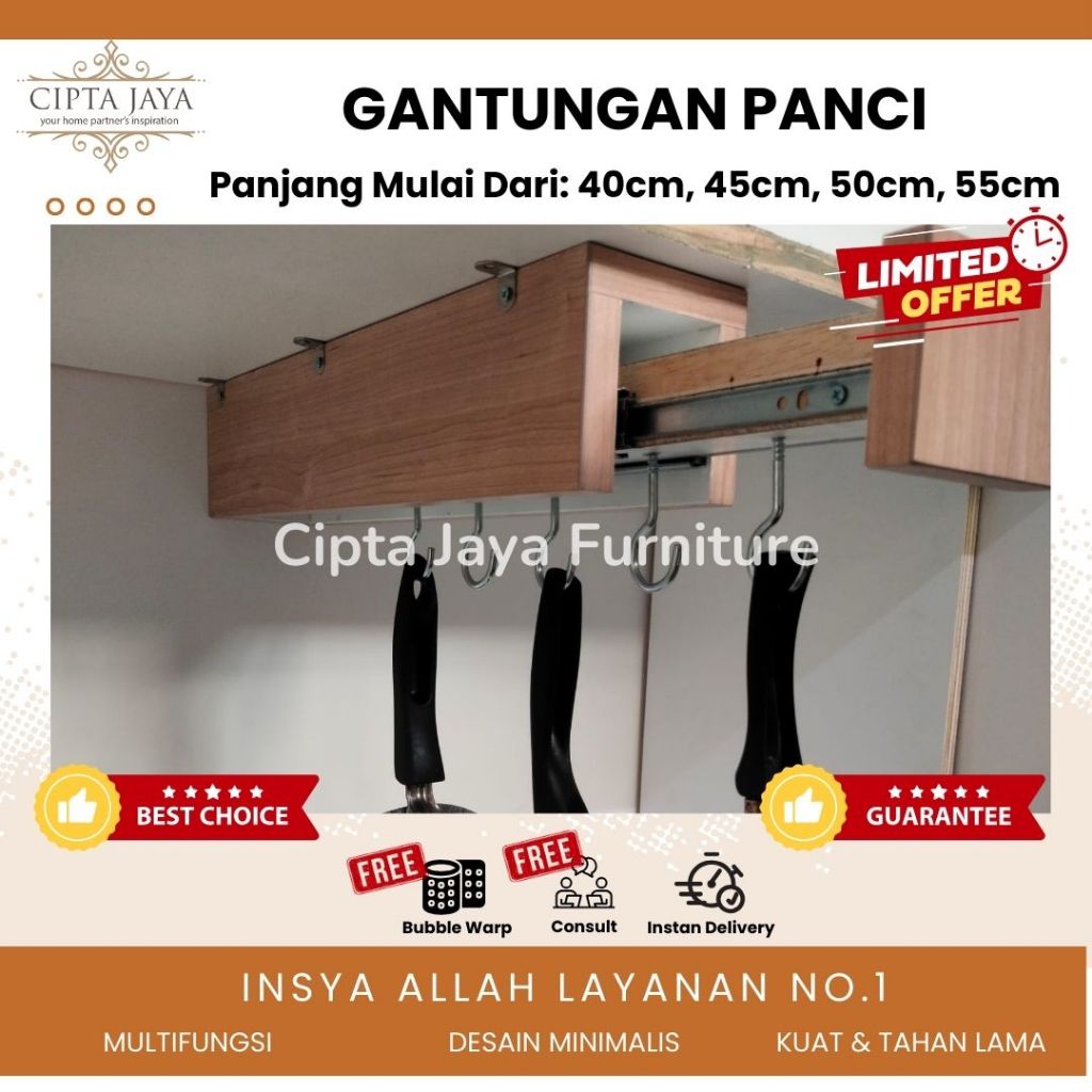 CIPTA JAYA - GANTUNGAN PANCI DAPUR DINDING WAJAN PERABOT DAPUR TARIK DORONG KOLONG BAWAH KITCHEN SET
