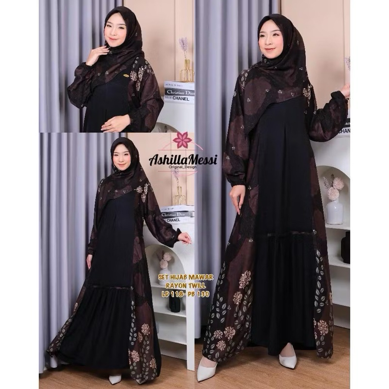 GAMIS ASHILLA MESSI SET HIJAB PREMIUM ORIGINAL ||Rayon