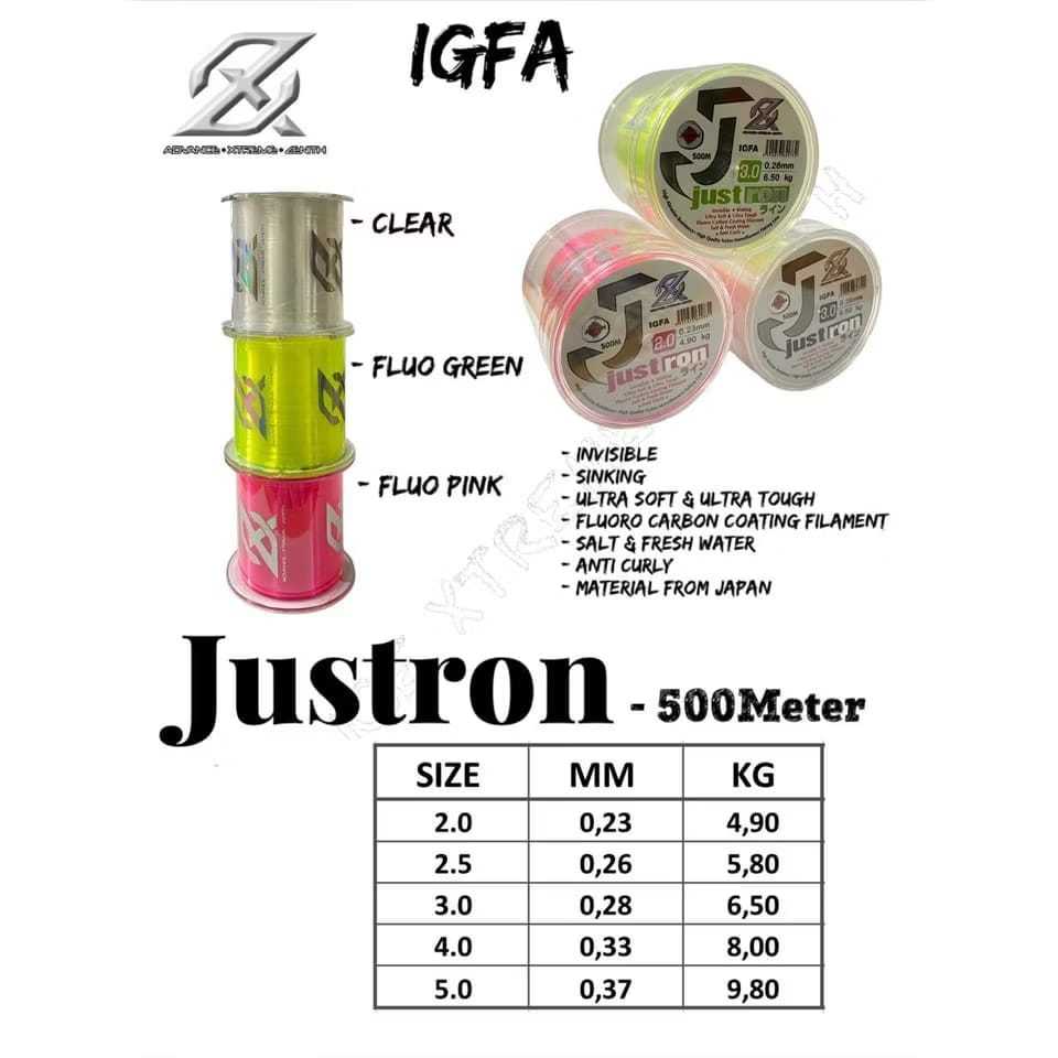 Senar pancing AXZ justron 500 meter IGFA cepat tenggelam flourocarbon anti keriting