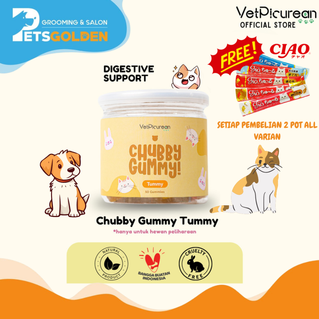 Vitamin Anjing Kucing VETPICUREAN Chubby Gummy Tummy Pencernaan