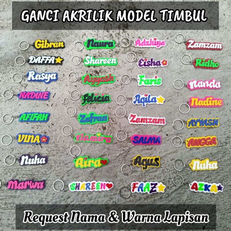 Gantungan Kunci Akrilik Nama Huruf Timbul