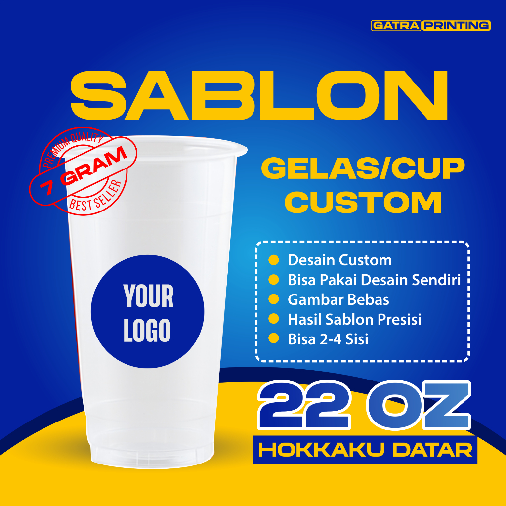 Sablon Cup Datar 22 oz Merk Hokkaku / gelas cup sablon / gelas custom / gelas sablon / gelas plastik