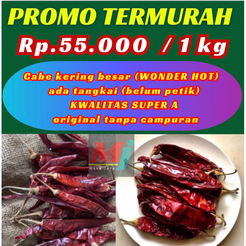 

Cabe kering besar(WonderHot)1KG/TANGKAI(belum petik)cabai merah besar kwalitas super