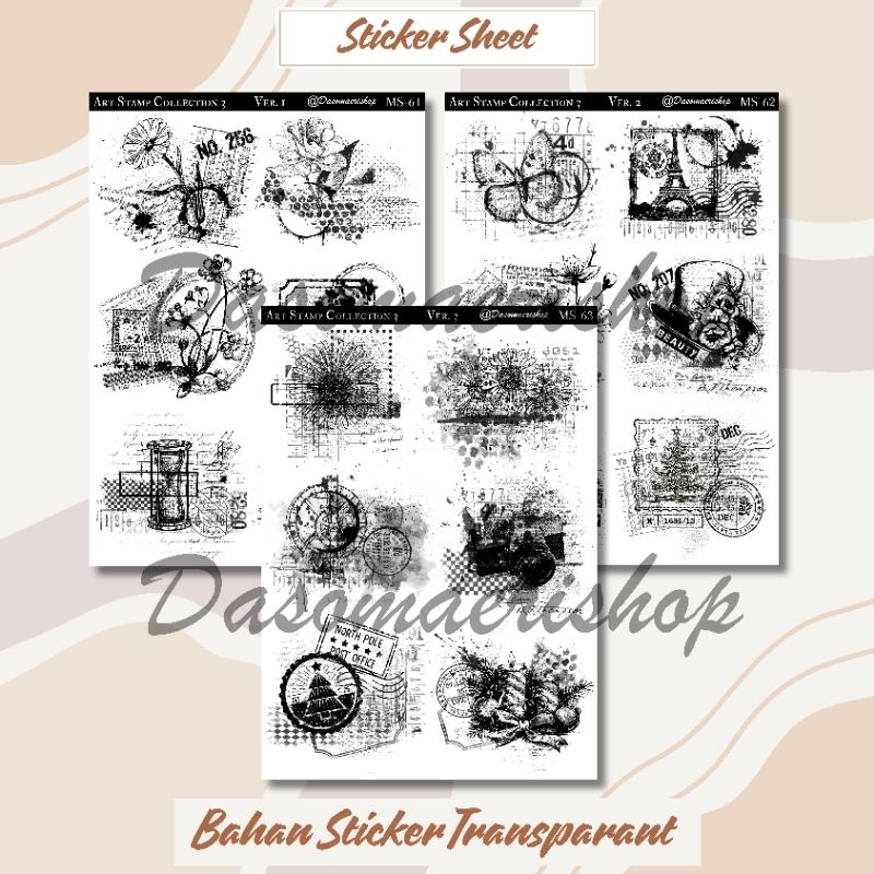 

Sticker Sheet Art Stamp Collection 3 Stiker Stempel Dekorasi Journaling Scrapbook Handmade by Dasomaerishop