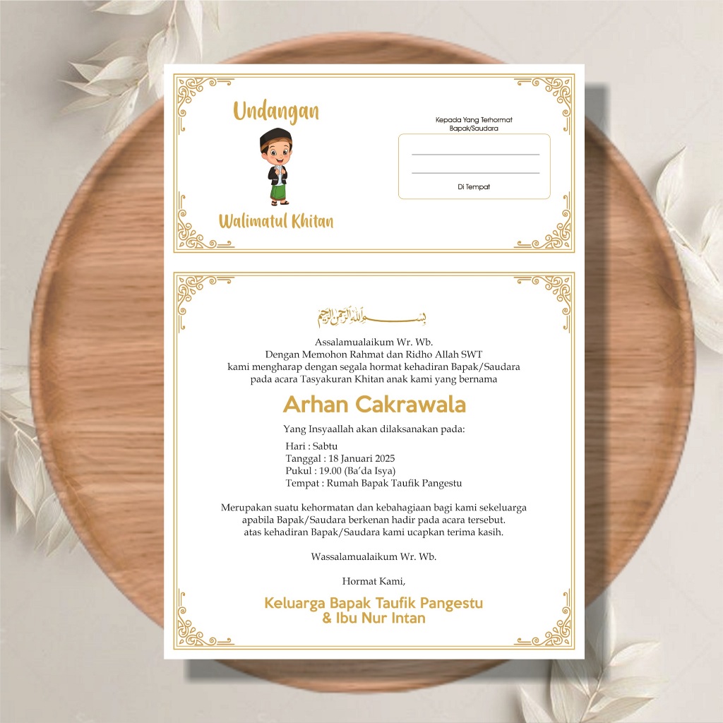 Cetak Undangan Khitan, Undangan Walimatul Khitan, Undangan HVS