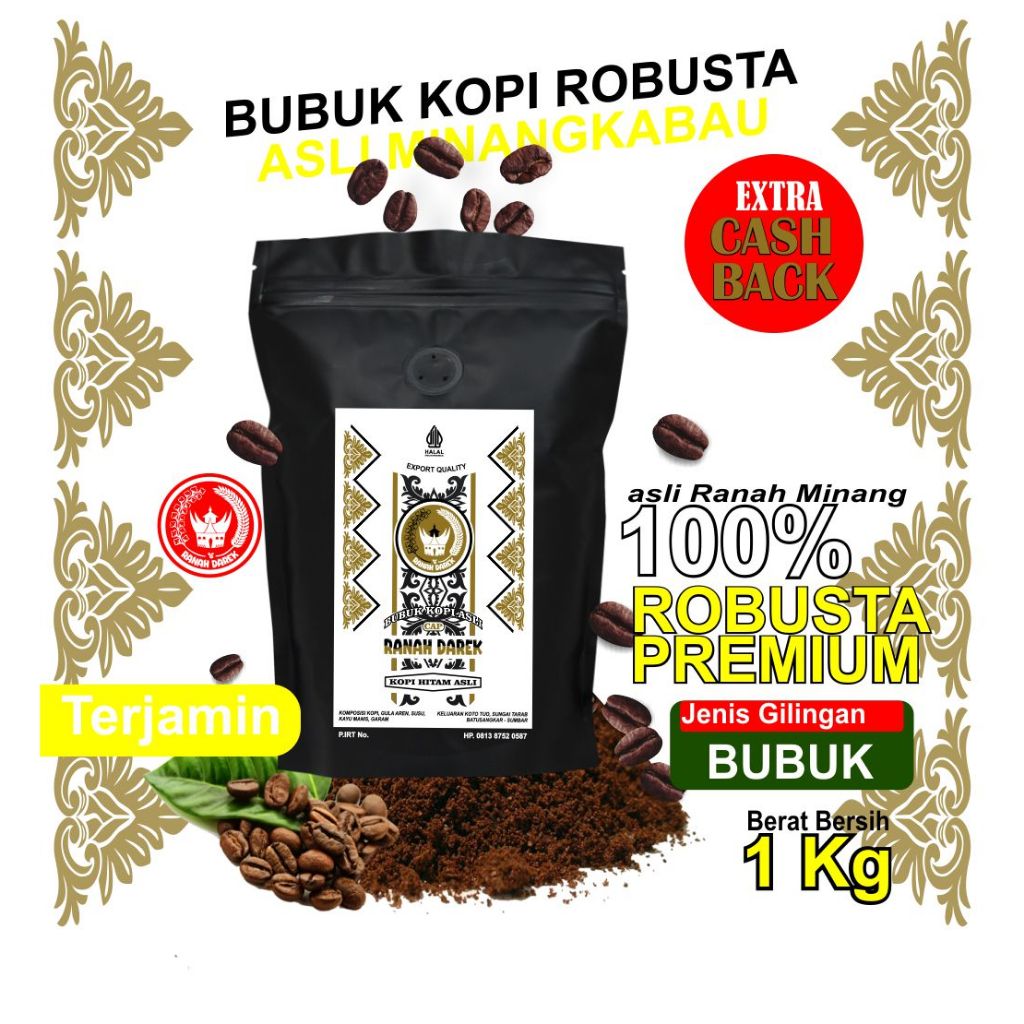 

Kopi Bubuk Robusta Minang Tubruk 1 Kg Ranah Darek