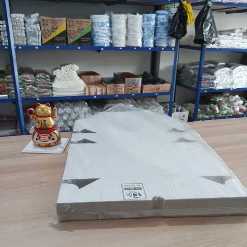 kotak nasi 18x18 putih polos