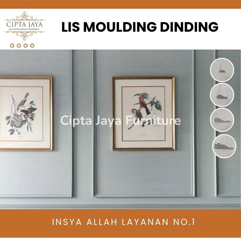 Moulding molding kayu gipsum dinding kayu zhen siap pakai pvc foam  wall panel wainscoting profil wa