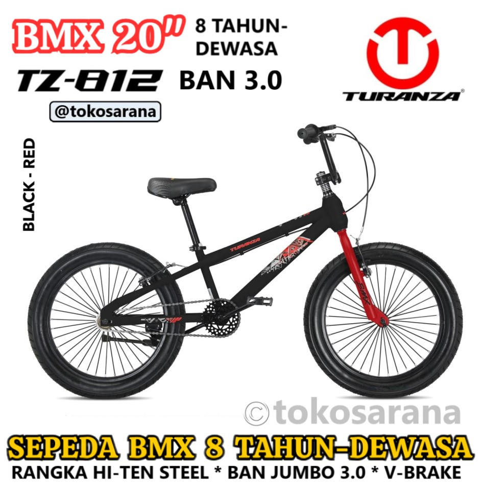 Turanza TZ812 Sepeda BMX 20 Inci Ban Jumbo 3.0  Anak 8 Tahun-Dewasa Rem V-Brake * Steel Frame