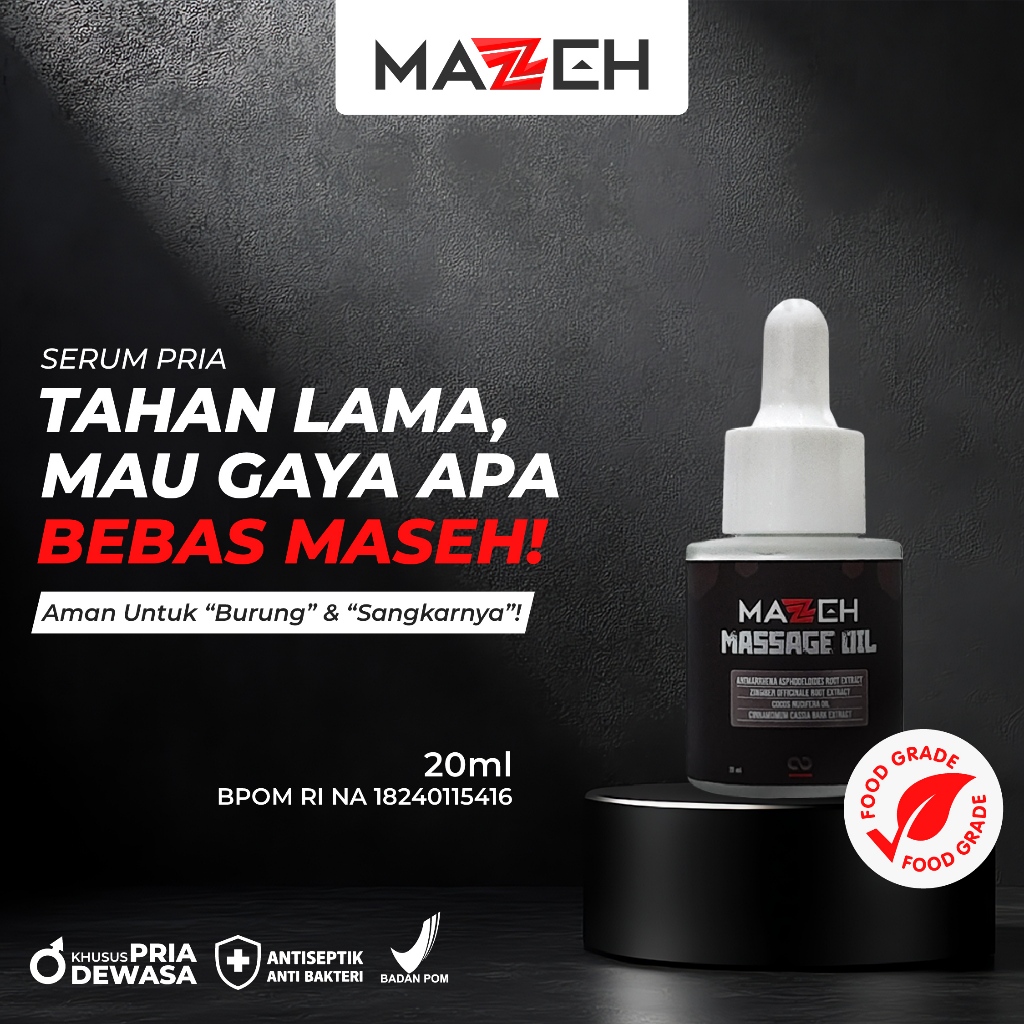 Mazzeh Massage Oil - Pelumas Food Grade Pria Dewasa Membantu Atasi Ejakulasi Dini