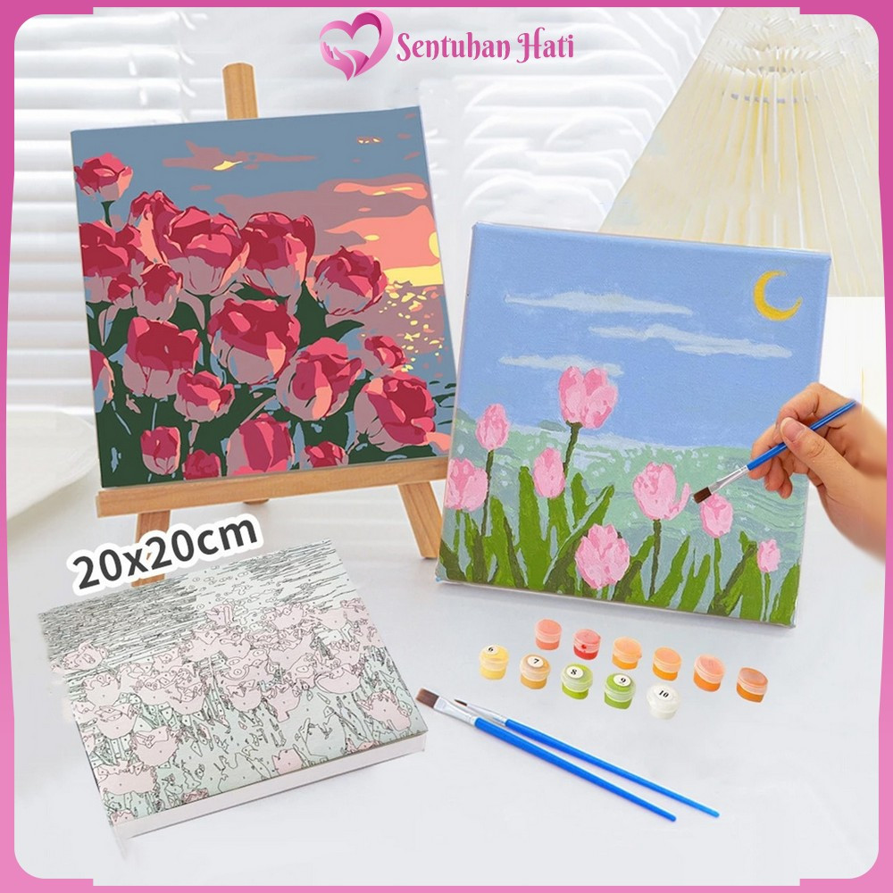 

Paint By Number Kit Uk 20x20cm Kanvas Siap Lukis Bunga Pemandangan / Wall Decoration Diy Digital Painting Canvas / Lukisan Canvas Acrylic Aesthetic Sentuhan Hati A110