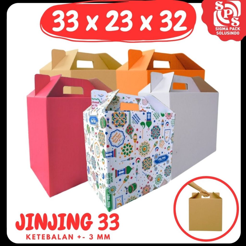 

Box Jinjing 33x23x32 Gable Box Kardus Packing Eid Mubarok Idul fitri Bingkisan lebaran/Parcel/Lebaran/idul Fitri/Paket/sembako