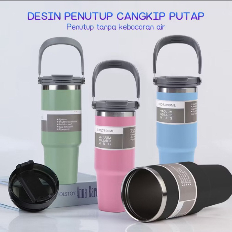 tumbler termos tysoo sus304 stainless steel 900ml vacuum insulated+sedotan