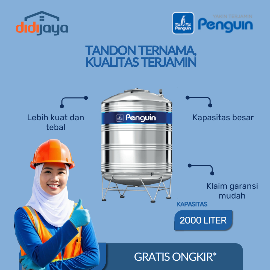 Tangki Air Stainless Steel 1500 Liter Penguin | Toren Air | Tandon Air Stainless Steel TBSK 1500
