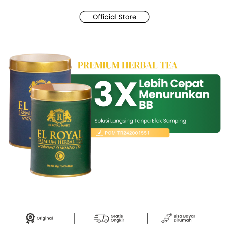 

El Royal Premium Herbal Tea - Teh Pelangsing Pagi & Malam 3x Lebih Cepat Turunkan Berat Badan BPOM