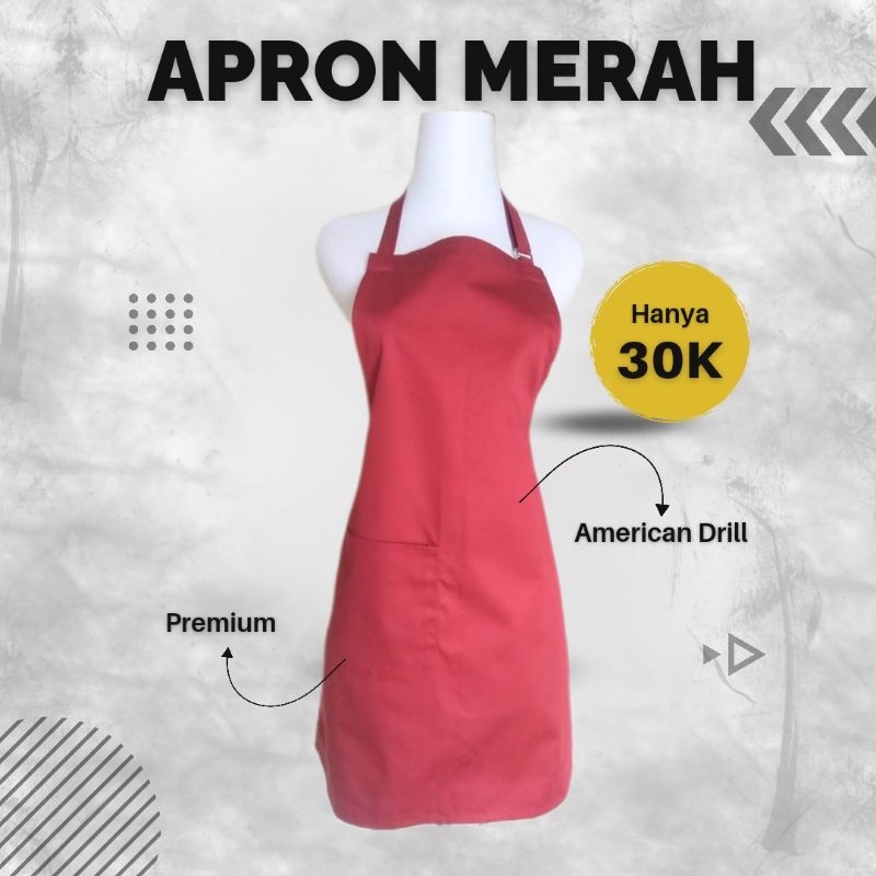 Apron Celemek Waiters Polos Drill Merah