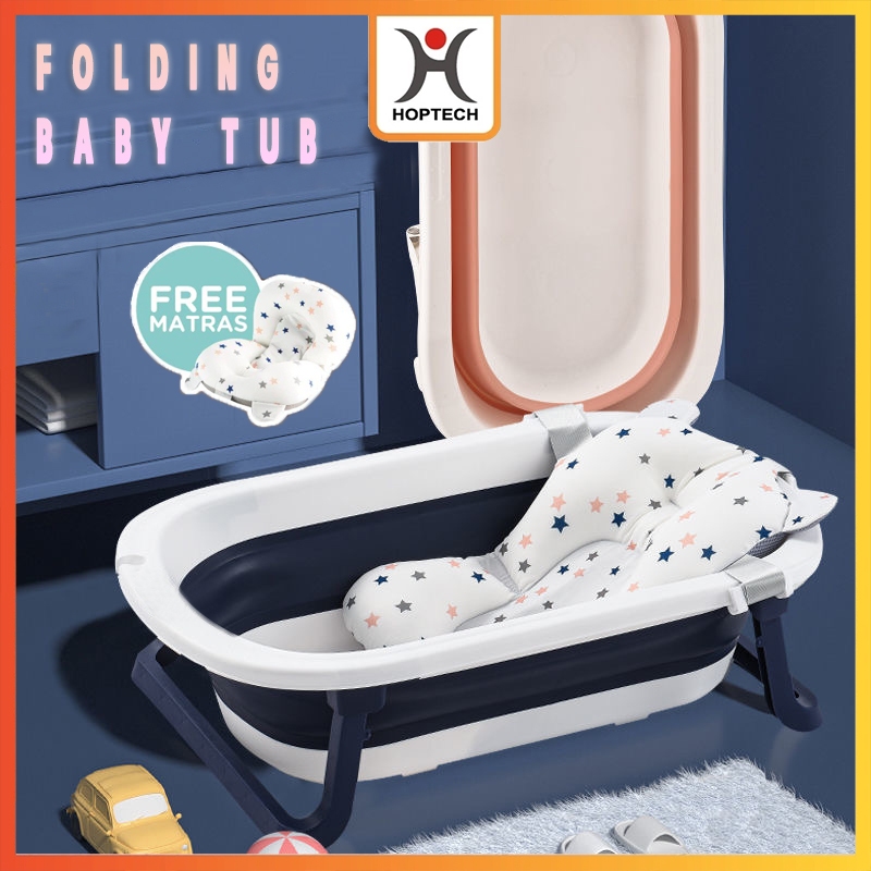 Hoptech - Foldable Baby Bath Tub dengan Pengukur Suhu & Bantal Mandi | Bak Mandi Bayi Portable Lipat