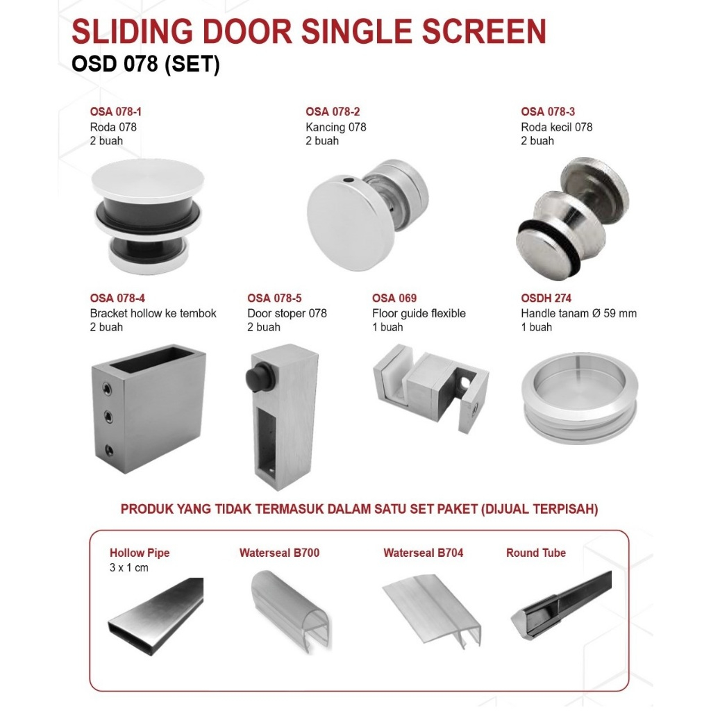 Aksesoris Shower Screen Sliding Accessory Set Pintu Shower Sliding Kamar Mandi lengkap Tarikan Handl