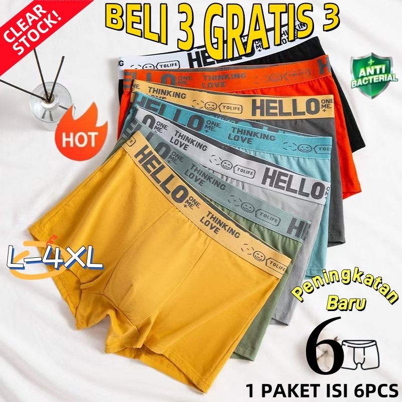 [✅Baru] Miss.Hera Bundle 6 Pcs Boxer Celana Dalam Pria Dewasa Fashion Men Hello On Me Cook High Qual