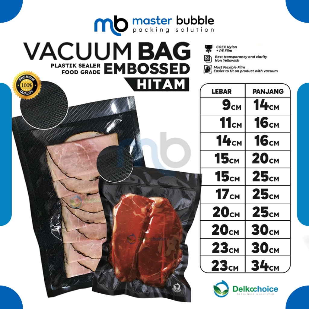 Plastik Vacuum Vacum Bag Sealer Tebal 90mic Emboss Black / Hitam - Delkochoice