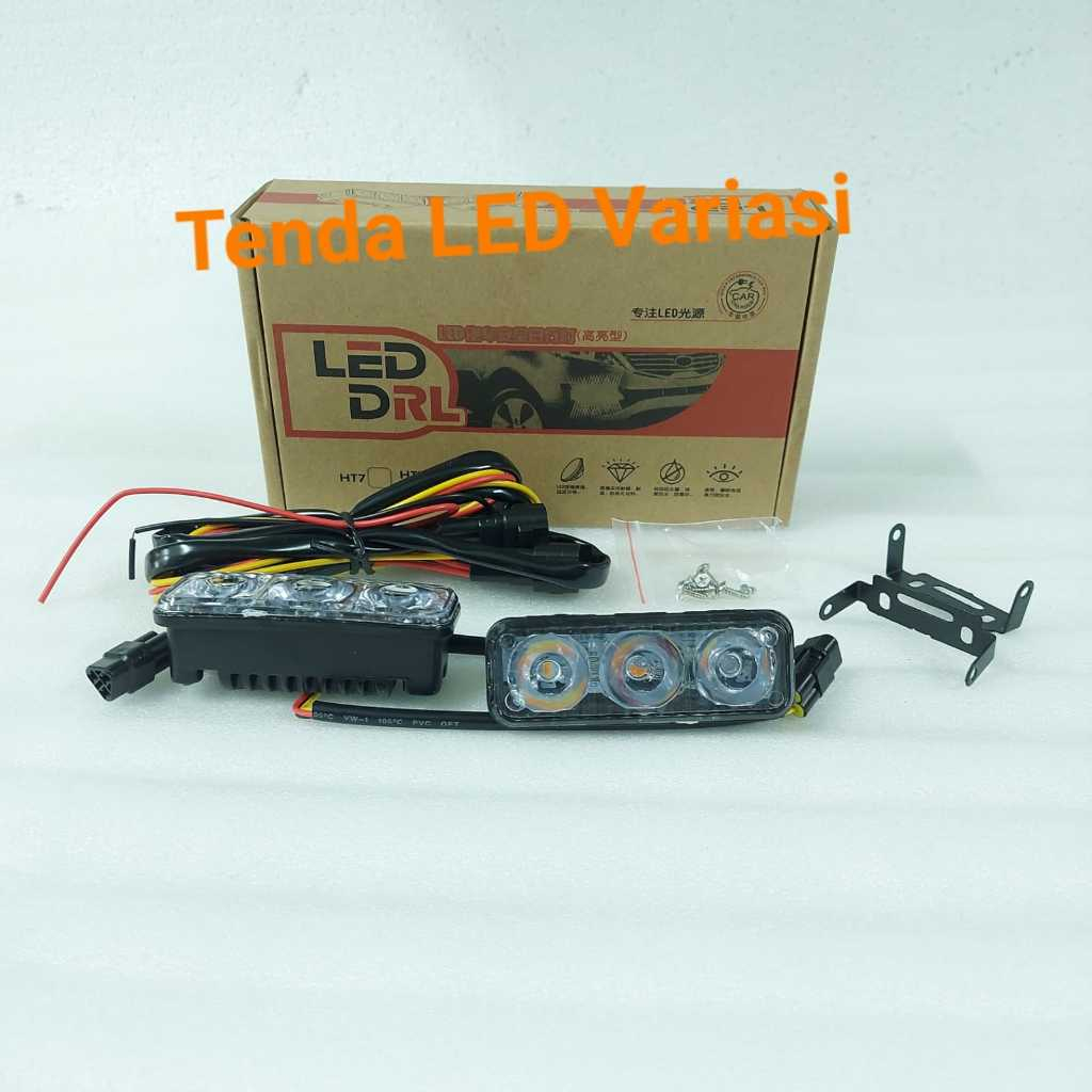 LAMPU MOBIL LED DRL 3 MATA 2 PILIHAN WARNA PUTIH DAN PUTIH + KUNING