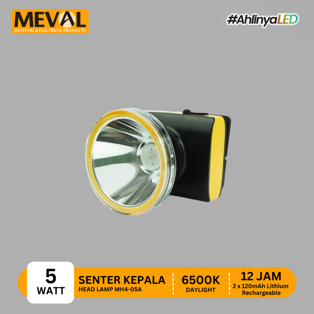 MEVAL Senter Kepala LED Head Lamp 5 Watt Rechargeable Baterai - Putih MH4-05A