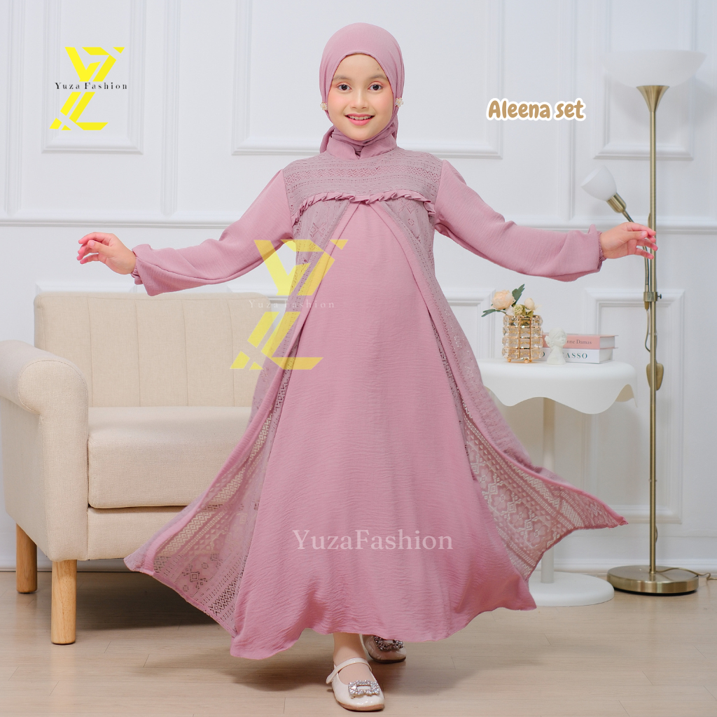 Best Deals Aleena Dress Gamis Anak Perempuan Set Hijab Gamis Anak Tanggung Gamis Brokat Anak Gamis