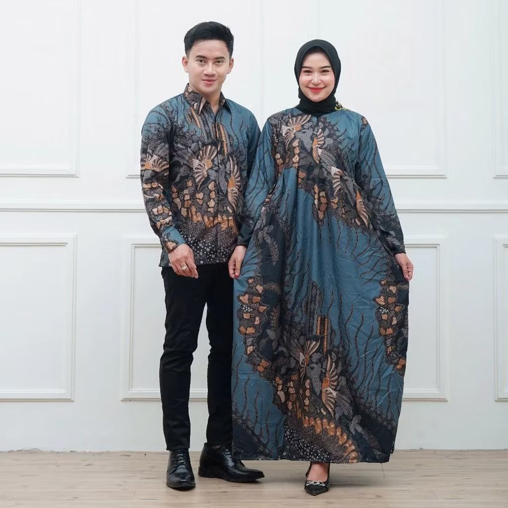 Couple Batik Keluarga Kemeja Pria dan Gamis Wanita Jumbo Seragam Lebaran 2025 Baju Atasan Modern