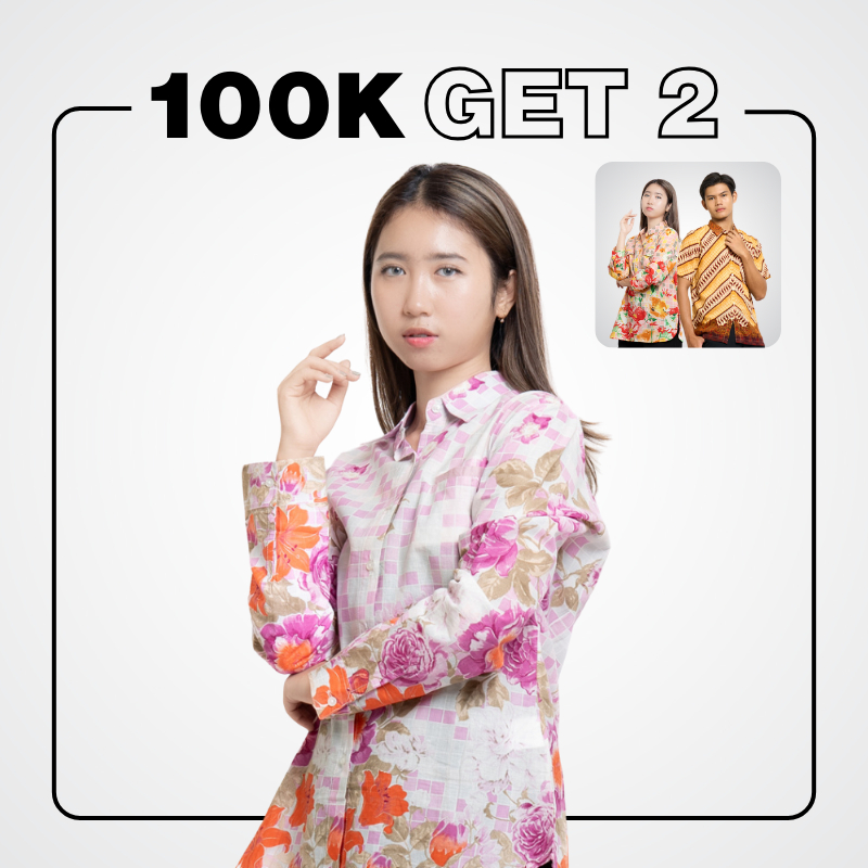 Beamish Kemeja Wanita Kotak Bunga 3360930 Pink & Ungu