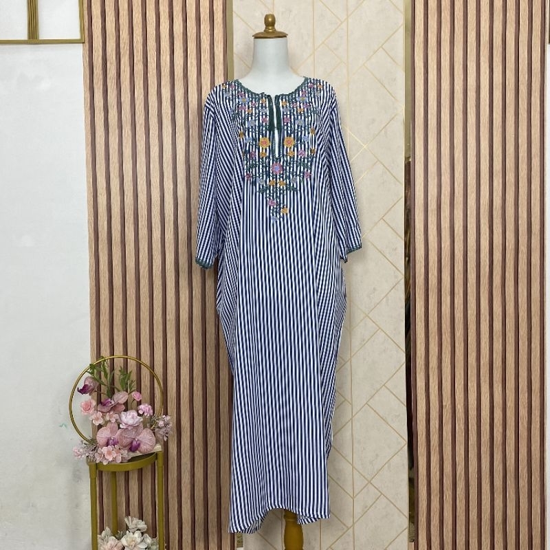 Daster Bordir Motif Salur Rayon Viscose Tangan 3/4