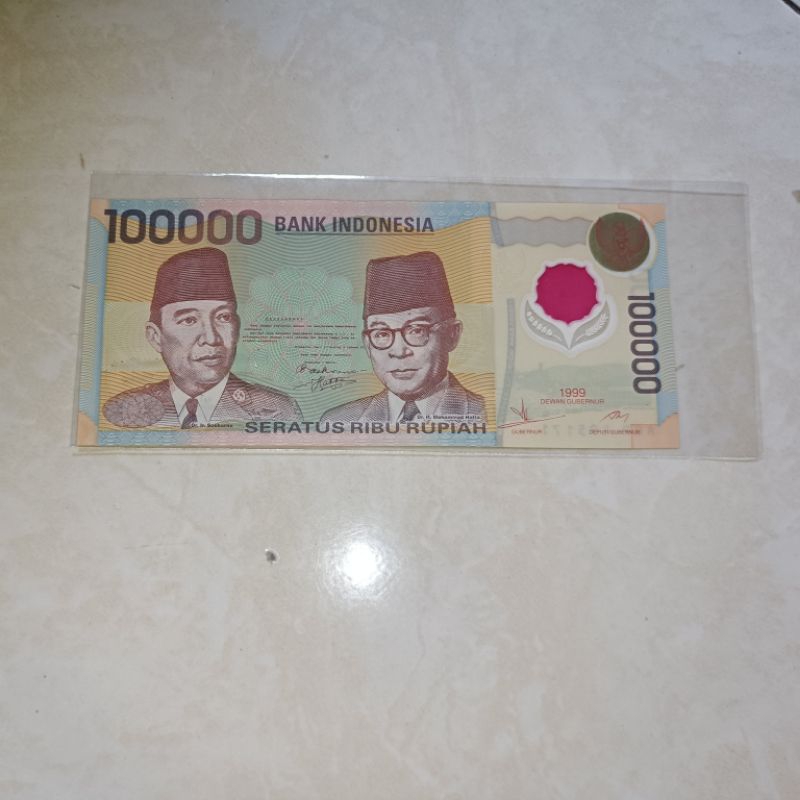 uang 100000 / seratus ribu rupiah polymer polimer tahun 1999 asli unc