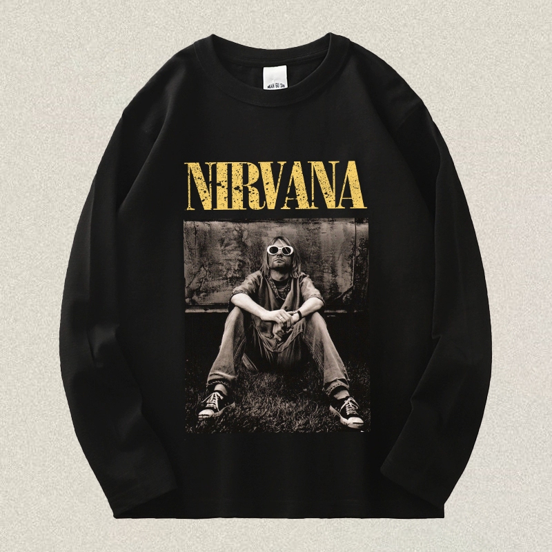 RENELLE Crewneck Pria Vintage Baju Nirvana Oversize Sweater Pria Keren Kece Distro Lengan Panjang