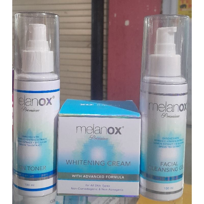 paket melanox cleansing gel , melanox skin toner , melanox whitening cream