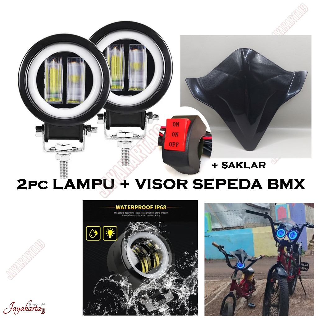 PAKET VISOR SEPEDA BMX + LAMPU LED SEPEDA BMX 2PC WATERPROOF + SAKLAR LAMPU