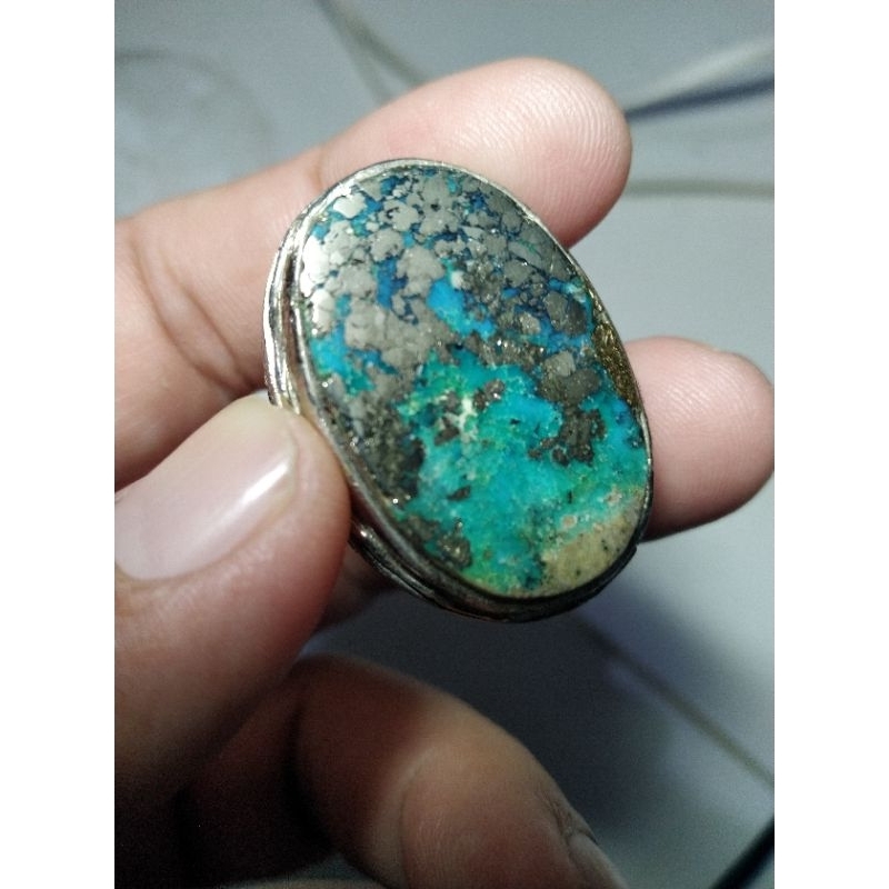 Batu Pirus Persia Badar Perak Natural Unik kode 14/291