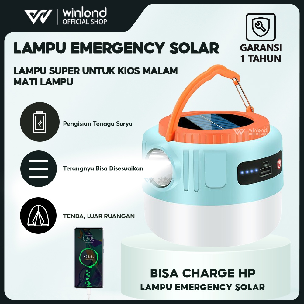 Winland Lampu Emergency Solar Tahan Lama LED Gantung Portable Tenaga Surya Bohlam  Cas USB Baterai L