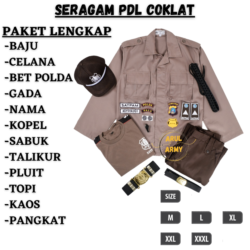 PAKET LENGKAP SERAGAM SECURITY SATPAM PDH PDL COKLAT TERBARU BAJU SATPAM COKLAT SERAGAM SATPAM COKLA